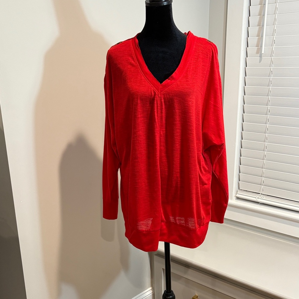 New Directions Red V-Neck Blouse
